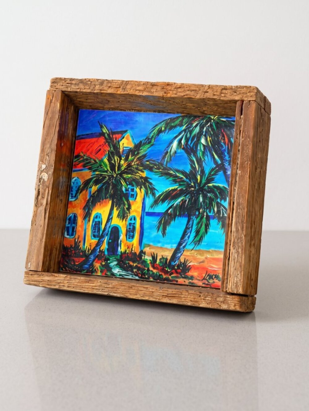 Lobster Trap Art Living in Paradise Florida Keys Tile Nadine Glenn Lahti 5.25”
